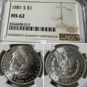 JAV - 1881 metų 1 doleris - "Morganas" - NGC MS62 - (Sidabras 900 / 26,73 g)