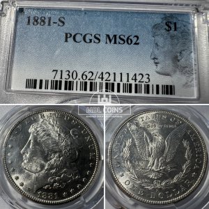 JAV - 1881 metų 1 doleris - "Morganas" - PCGS MS62 - (Sidabras 900 / 26,73 g)