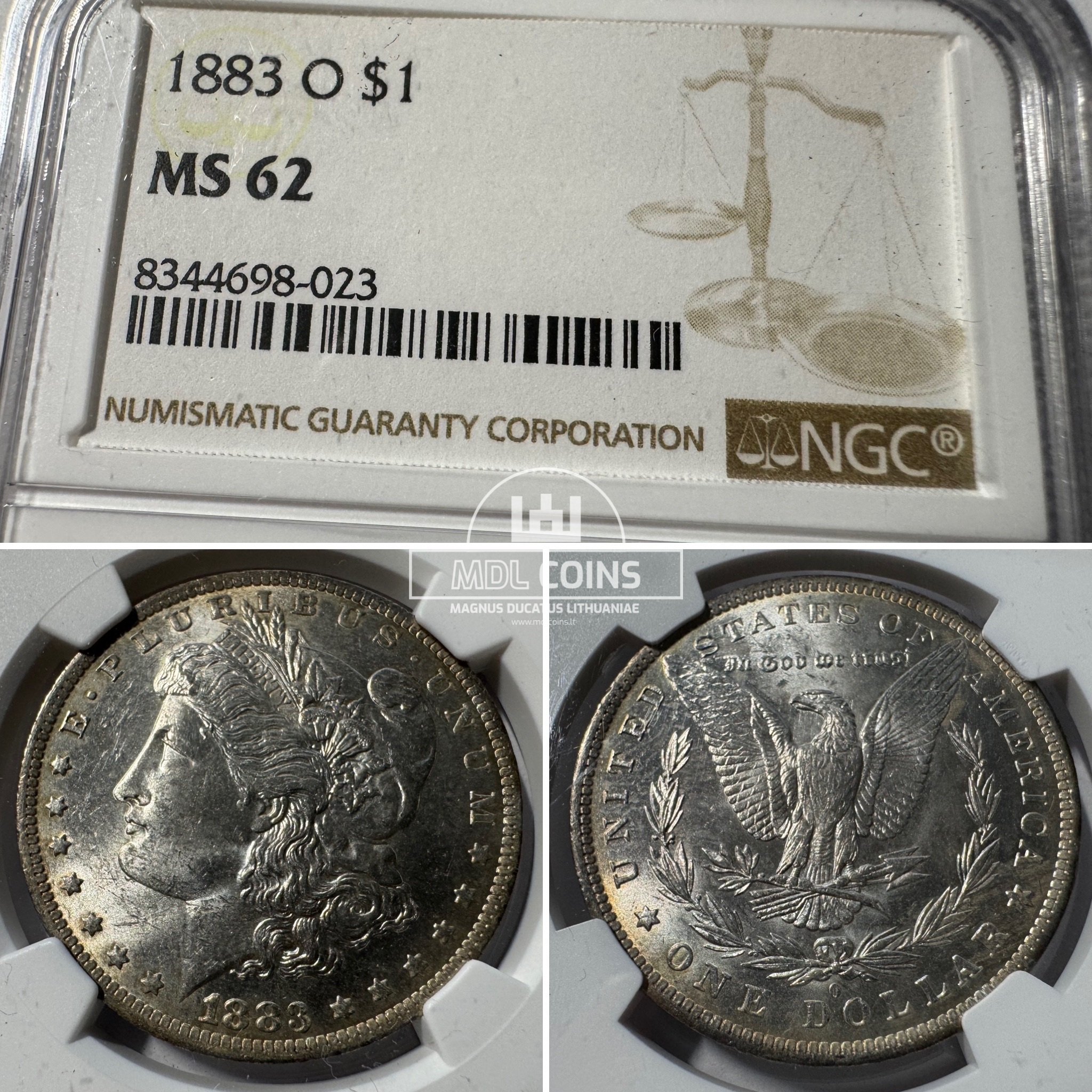 JAV - 1883 metų 1 doleris - "Morganas" - NGC MS62 - (Sidabras 900 / 26,73 g)