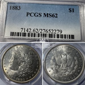 JAV - 1883 metų 1 doleris - "Morganas" - PCGS MS62 - (Sidabras 900 / 26,73 g) – (Sesija Nr.92 – Pabaiga 20260514 – 21.08 val. + 2 min. „Anti-sniping”)