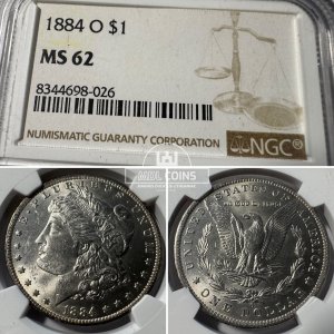 JAV - 1884 metų 1 doleris - "Morganas" - NGC MS62 - (Sidabras 900 / 26,73 g)