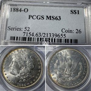 JAV - 1884 metų 1 doleris - "Morganas" - PCGS MS63 - (Sidabras 900 / 26,73 g) – (Sesija Nr.92 – Pabaiga 20260514 – 21.12 val. + 2 min. „Anti-sniping”)