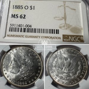 JAV - 1885 metų 1 doleris - "Morganas" - NGC MS62 - (Sidabras 900 / 26,73 g)