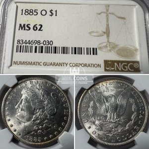 JAV - 1885 metų 1 doleris - "Morganas" - NGC MS62 - (Sidabras 900 / 26,73 g)
