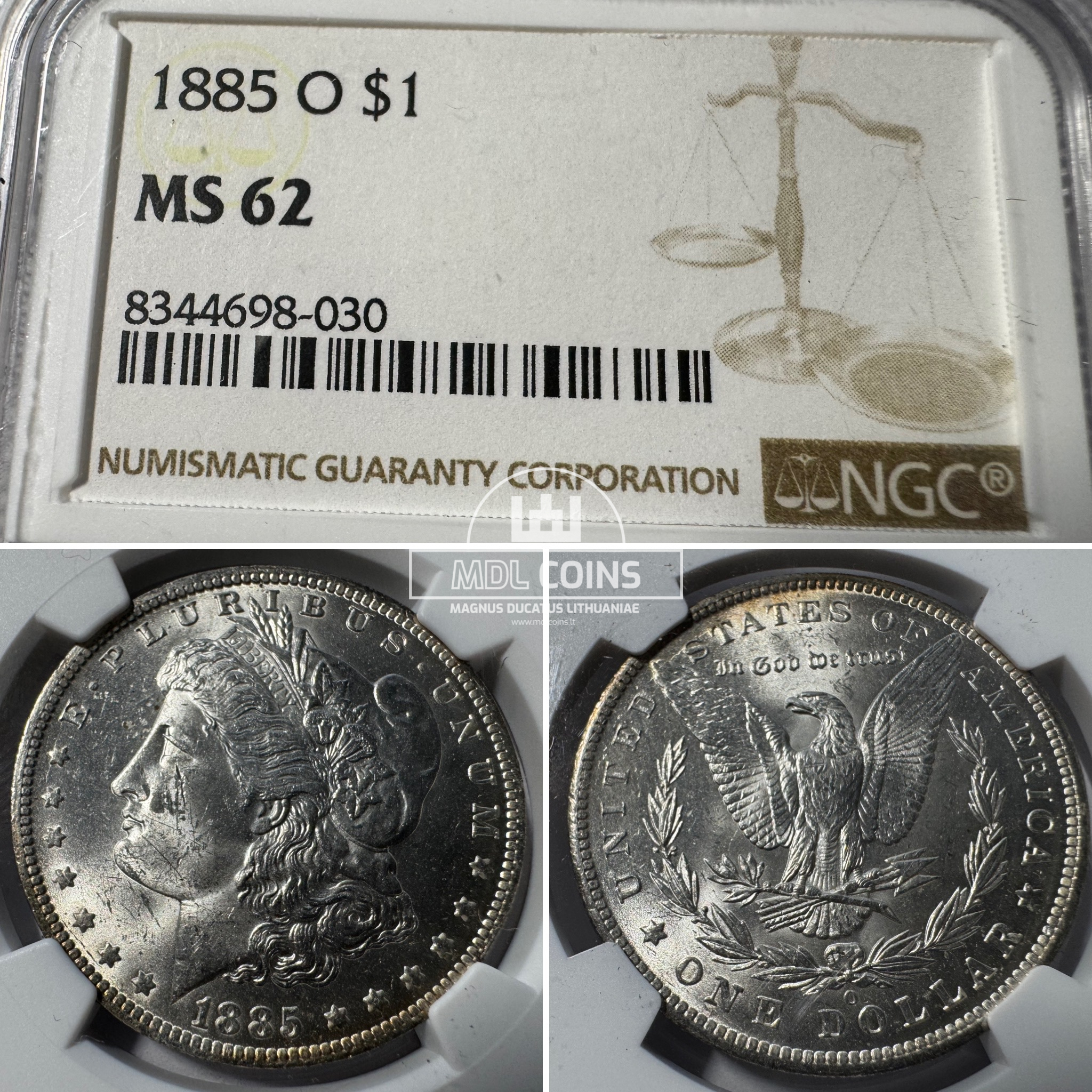 JAV - 1885 metų 1 doleris - "Morganas" - NGC MS62 - (Sidabras 900 / 26,73 g)