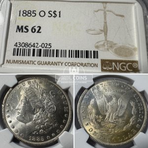 JAV - 1885 metų 1 doleris - "Morganas" - NGC MS62 - (Sidabras 900 / 26,73 g) – (Sesija Nr.92 – Pabaiga 20260514 – 21.18 val. + 2 min. „Anti-sniping”)