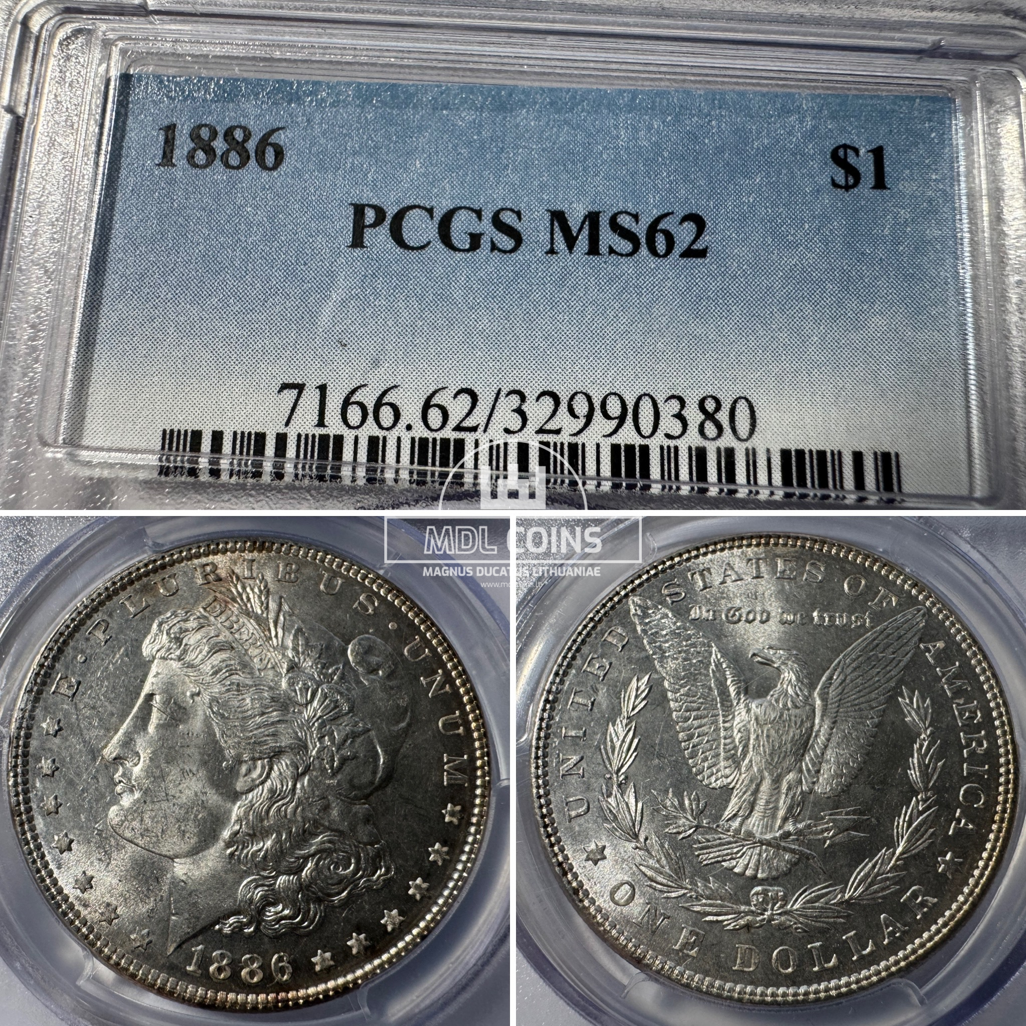 JAV - 1886 metų 1 doleris - "Morganas" - PCGS MS62 - (Sidabras 900 / 26,73 g)