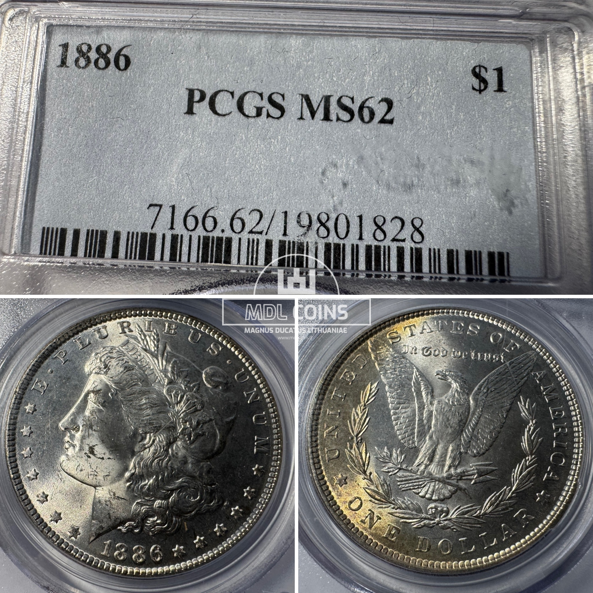 JAV - 1886 metų 1 doleris - "Morganas" - PCGS MS62 - (Sidabras 900 / 26,73 g)