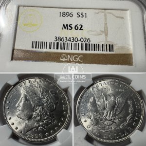 JAV - 1896 metų 1 doleris - "Morganas" - NGC MS62 - (Sidabras 900 / 26,73 g) – (Sesija Nr.95 – Pabaiga 20260525 – 21.14 val. + 2 min. „Anti-sniping”)