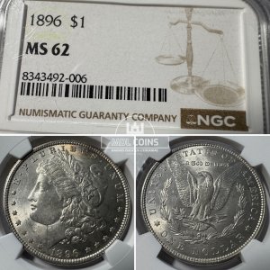 JAV - 1896 metų 1 doleris - "Morganas" - NGC MS62 - (Sidabras 900 / 26,73 g)