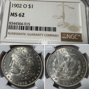 JAV - 1902 metų 1 doleris - "Morganas" - NGC MS62 - (Sidabras 900 / 26,73 g) – (Sesija Nr.92 – Pabaiga 20260514 – 21.26 val. + 2 min. „Anti-sniping”)