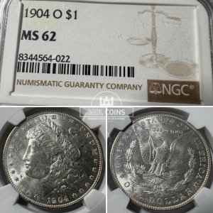JAV - 1904 metų 1 doleris - "Morganas" - NGC MS62 - (Sidabras 900 / 26,73 g) – (Sesija Nr.92 – Pabaiga 20260514 – 21.28 val. + 2 min. „Anti-sniping”)