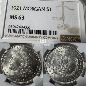 JAV - 1921 metų 1 doleris - "Morganas" - NGC MS63 - (Sidabras 900 / 26,73 g) – (Sesija Nr.92 – Pabaiga 20260514 – 21.34 val. + 2 min. „Anti-sniping”)