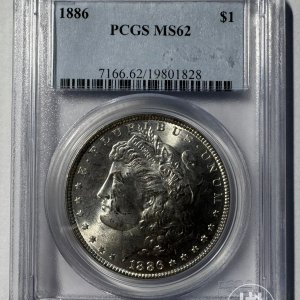 Alternative view of JAV - 1886 metų 1 doleris - "Morganas" - PCGS MS62 - (Sidabras 900 / 26,73 g)