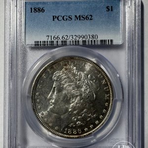Alternative view of JAV - 1886 metų 1 doleris - "Morganas" - PCGS MS62 - (Sidabras 900 / 26,73 g)
