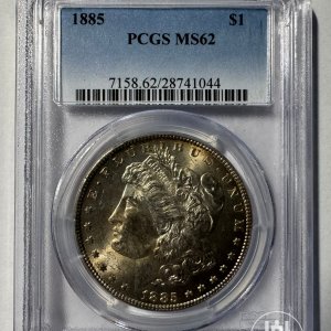 Alternative view of JAV - 1885 metų 1 doleris - "Morganas" - PCGS MS62 - (Sidabras 900 / 26,73 g)