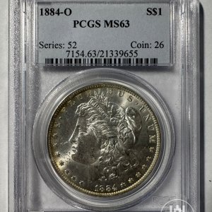 Alternative view of JAV - 1884 metų 1 doleris - "Morganas" - PCGS MS63 - (Sidabras 900 / 26,73 g) – (Sesija Nr.92 – Pabaiga 20260514 – 21.12 val. + 2 min. „Anti-sniping”)