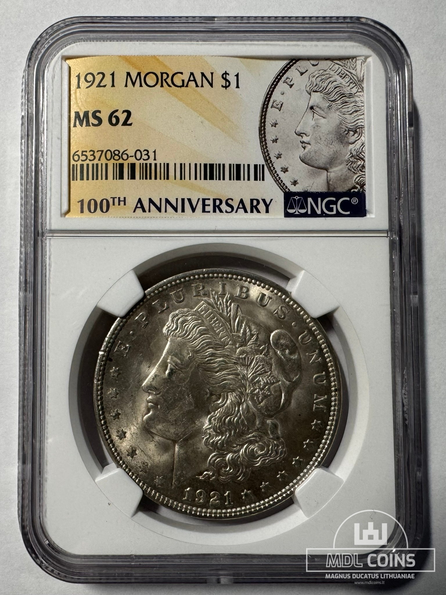 JAV - 1921 metų 1 doleris - "Morganas" - NGC MS62 - "100th ANNIVERSARY" - (Sidabras 900 / 26,73 g) - Image 2