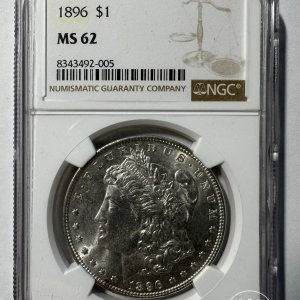 Alternative view of JAV - 1896 metų 1 doleris - "Morganas" - NGC MS62 - (Sidabras 900 / 26,73 g) – (Sesija Nr.92 – Pabaiga 20260514 – 21.24 val. + 2 min. „Anti-sniping”)
