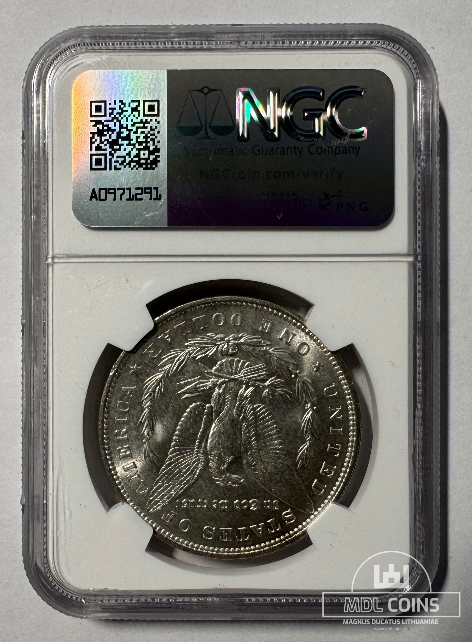 JAV - 1896 metų 1 doleris - "Morganas" - NGC MS62 - (Sidabras 900 / 26,73 g) - Image 3