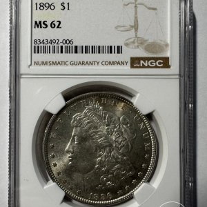 Alternative view of JAV - 1896 metų 1 doleris - "Morganas" - NGC MS62 - (Sidabras 900 / 26,73 g)