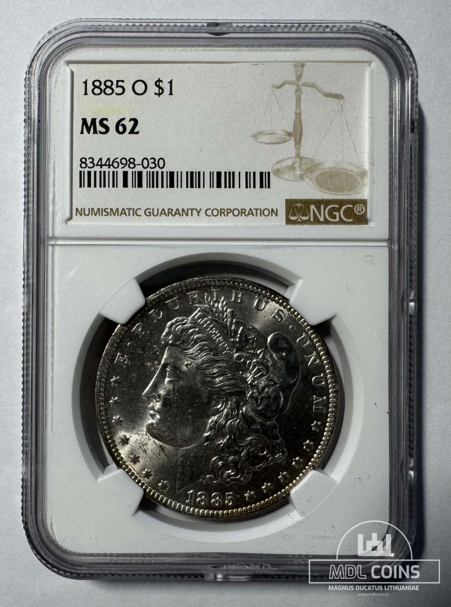 JAV - 1885 metų 1 doleris - "Morganas" - NGC MS62 - (Sidabras 900 / 26,73 g) - Image 2