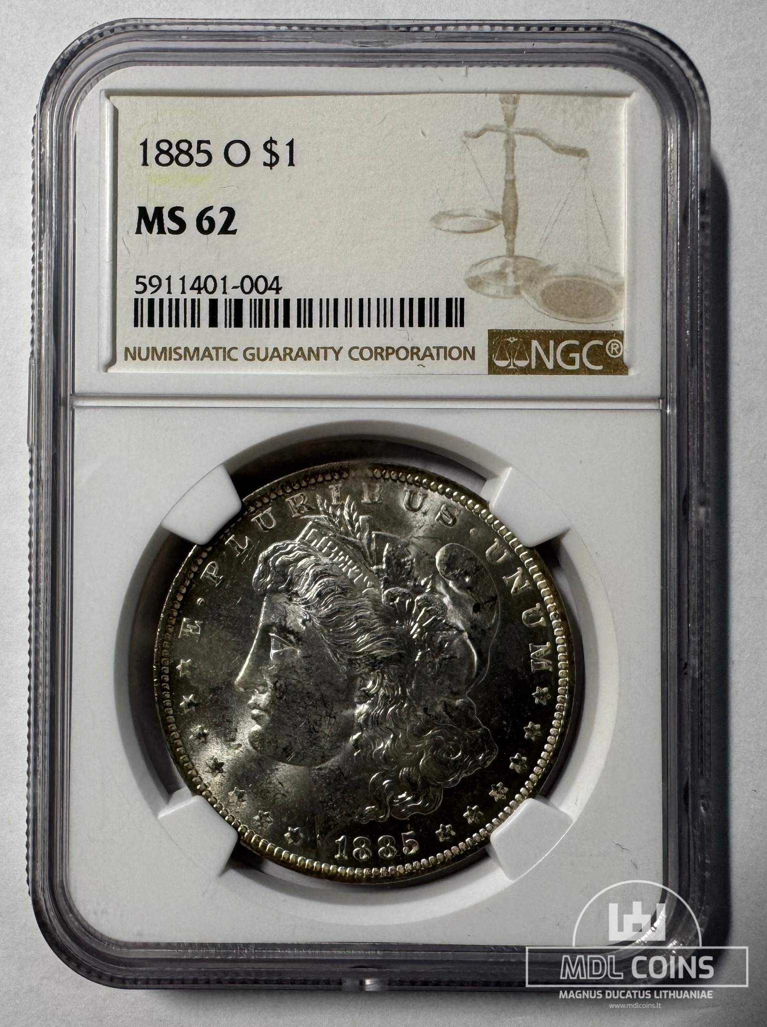 JAV - 1885 metų 1 doleris - "Morganas" - NGC MS62 - (Sidabras 900 / 26,73 g) - Image 2