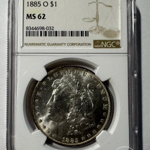 Alternative view of JAV - 1885 metų 1 doleris - "Morganas" - NGC MS62 - (Sidabras 900 / 26,73 g)