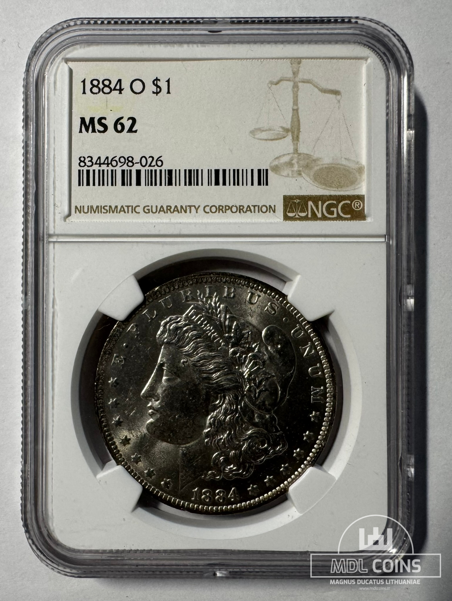 JAV - 1884 metų 1 doleris - "Morganas" - NGC MS62 - (Sidabras 900 / 26,73 g) - Image 2