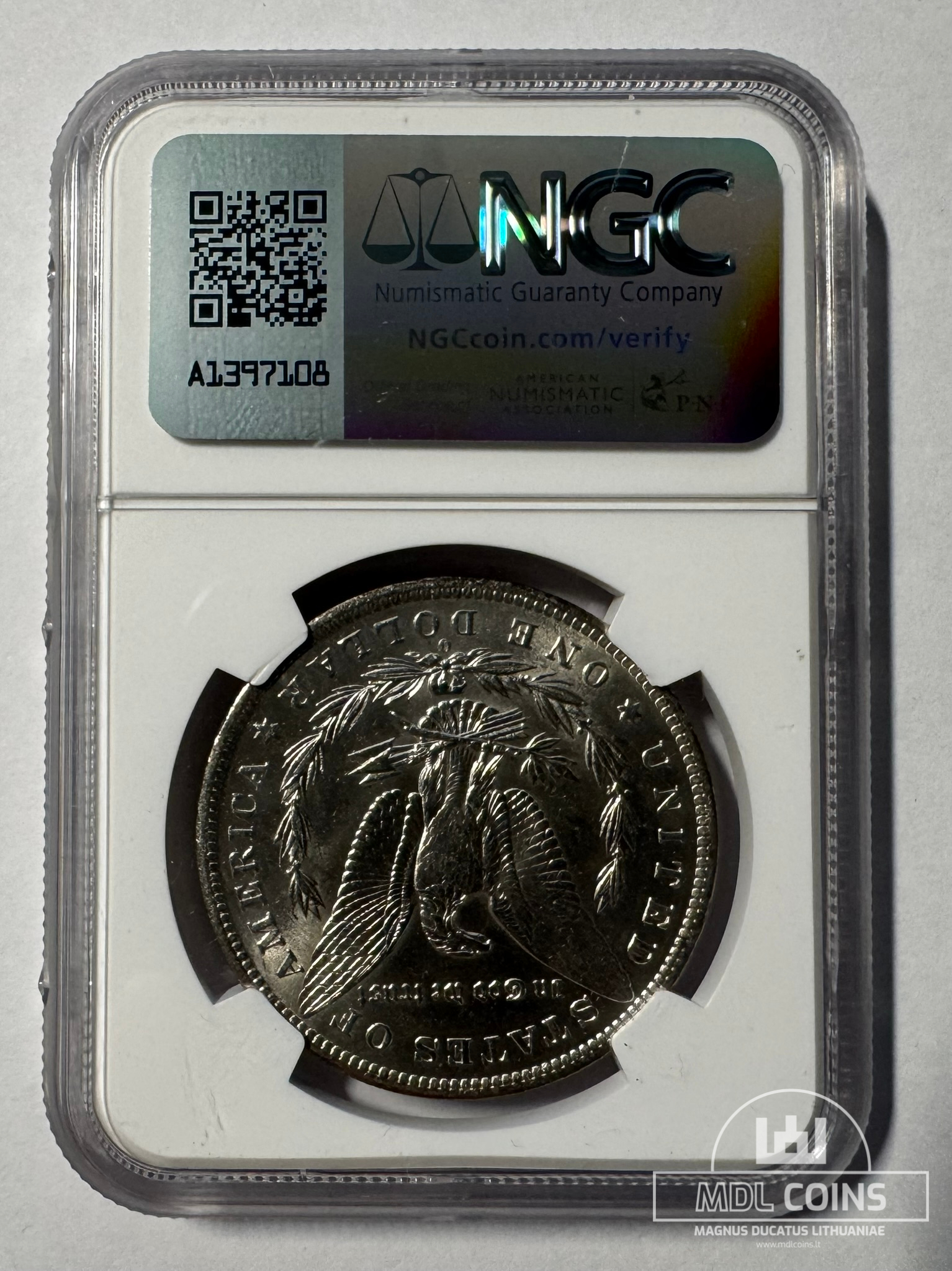 JAV - 1884 metų 1 doleris - "Morganas" - NGC MS62 - (Sidabras 900 / 26,73 g) - Image 3