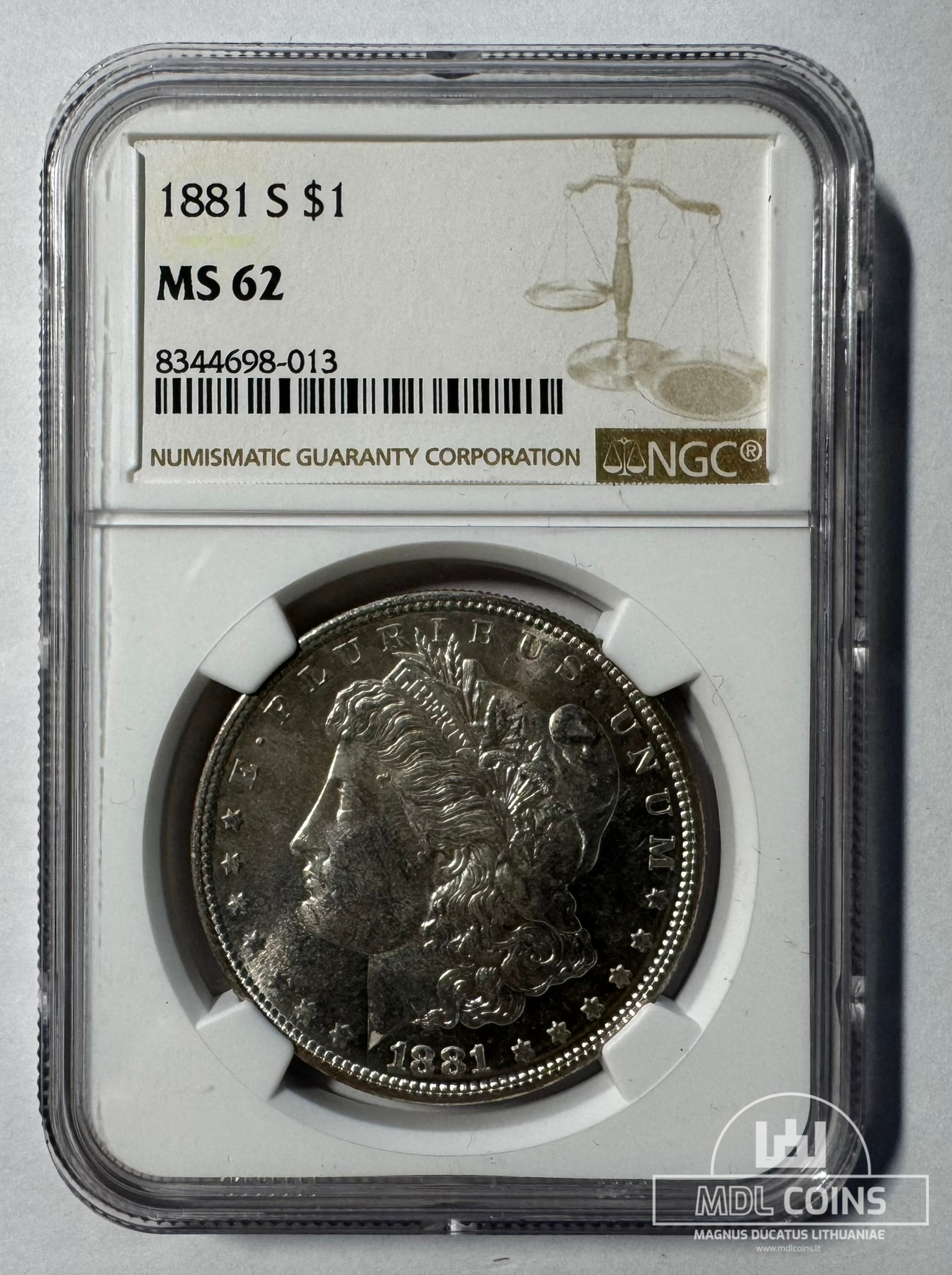 JAV - 1881 metų 1 doleris - "Morganas" - NGC MS62 - (Sidabras 900 / 26,73 g) - Image 2